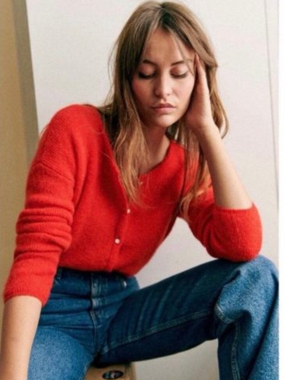 Sézane Gaspard Cardigan XXS Red Mohair Alpaca Beaded Button Knit Sweater Italy